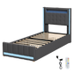 Levede Single Bed Frame Fabric Storage Drawer LED USB