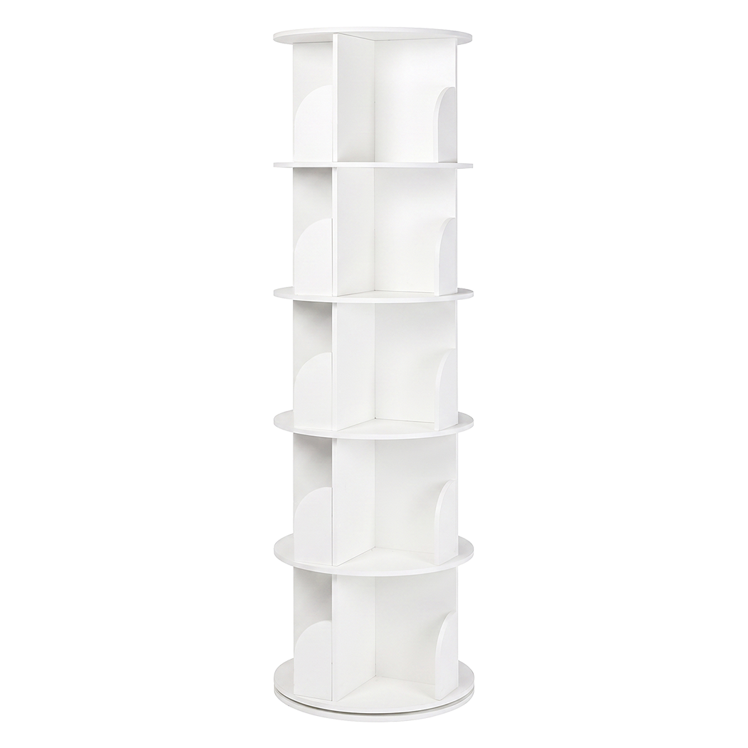 Levede Rotating Bookshelf 5 Tier Book Storage Space Saving Round Tower White