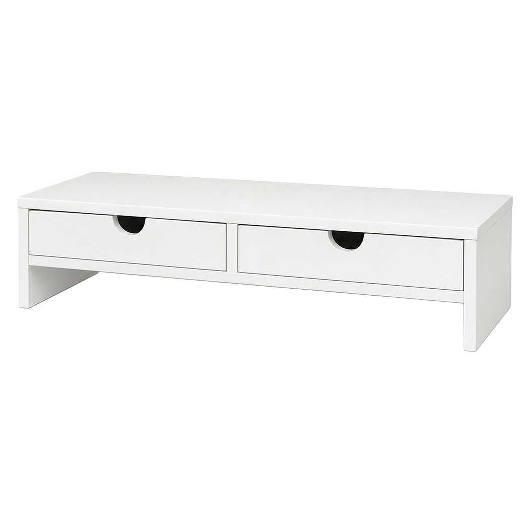 Levede Monitor Stand Riser with Dual Drawers 11cm Desk Shelf For Office White