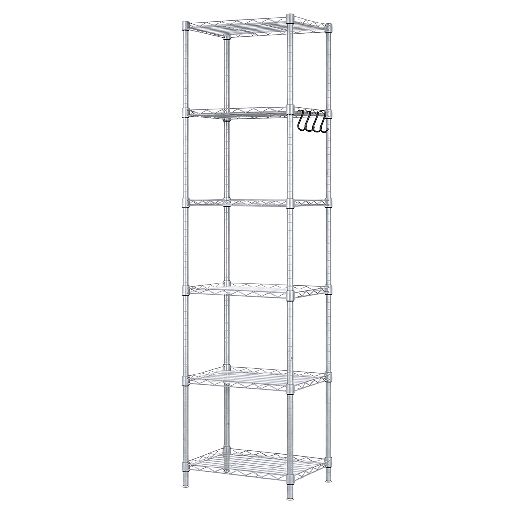 Levede Shelving Unit Adjustable Rack 6 Tier 161cm Carbon Steel Laundry Silver