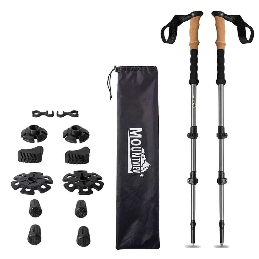 Mountview 2 Pcs Hiking Trekking Poles Walking Stick Adjustable Lightweight Grey
