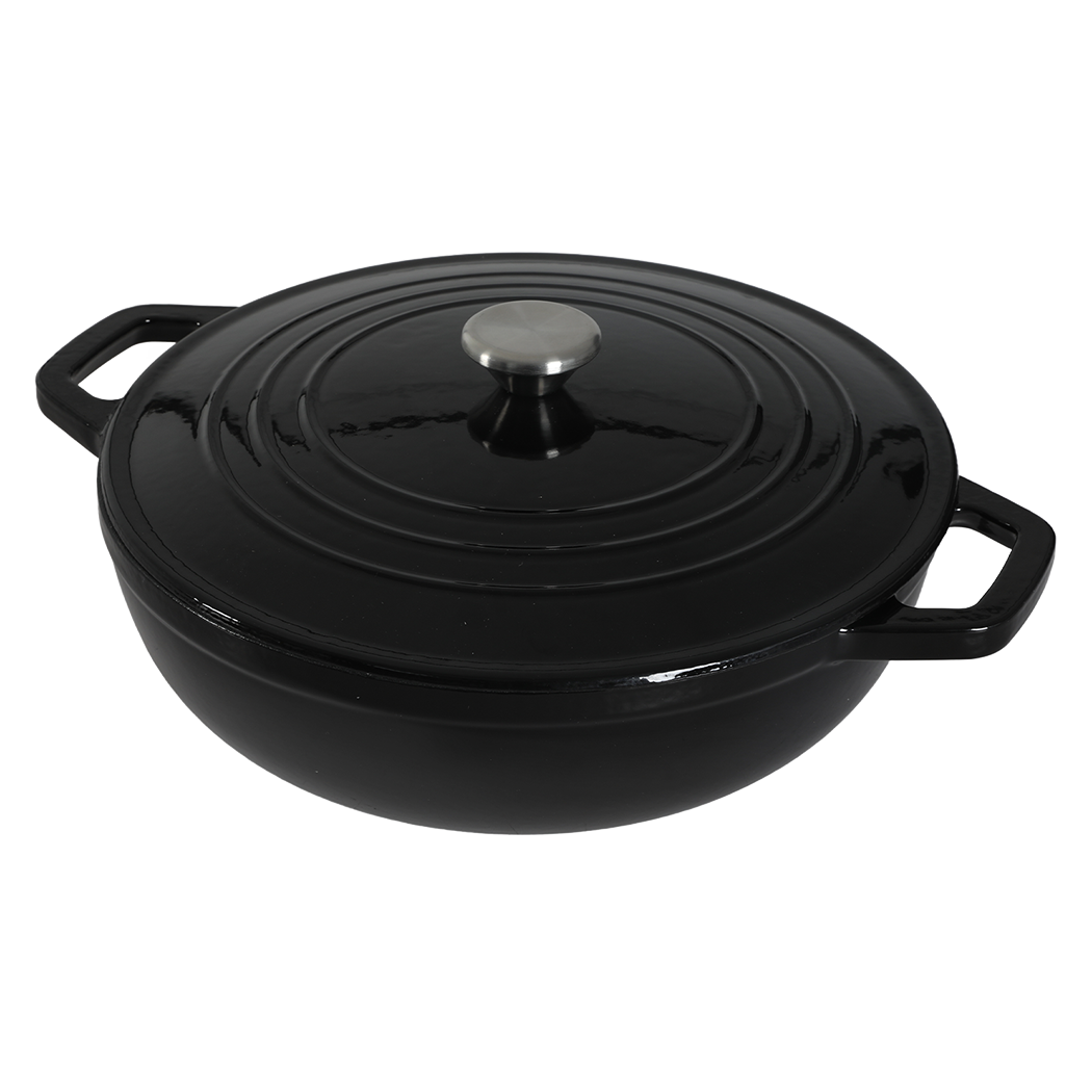 TOQUE Cast Iron Pot Dutch Oven Enameled Slow Cooking Bakeware Even Heat Black