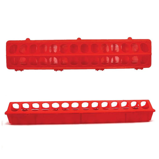 50cm Long Poultry Feeder Chicken Feeding Trough Red Plastic