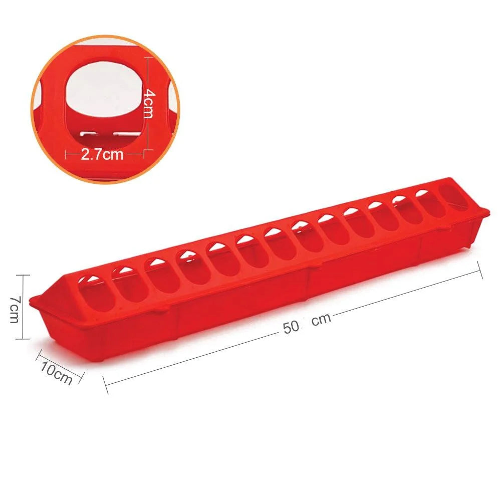 50cm Long Poultry Feeder Chicken Feeding Trough Red Plastic