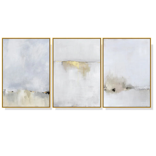 50cm x 70cm Abstract Golden White 3 Sets Gold Frame Canvas