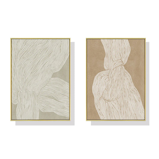 50cm x 70cm Abstract Line 2 Sets Gold Frame Canvas Wall Art