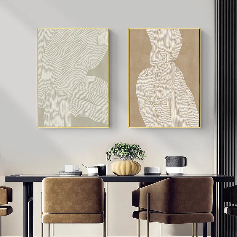 50cm x 70cm Abstract Line 2 Sets Gold Frame Canvas Wall Art