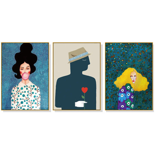 50cm x 70cm Modern Figure 3 Sets Gold Frame Canvas Wall Art
