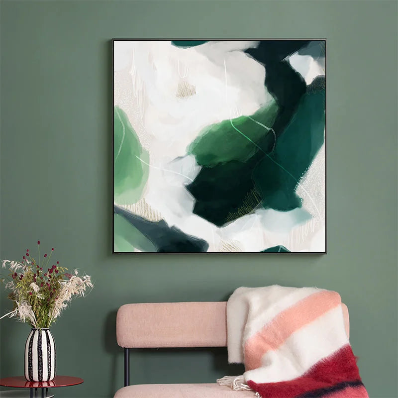 50cm x 50cm French Abstract Green Black Frame Canvas Wall