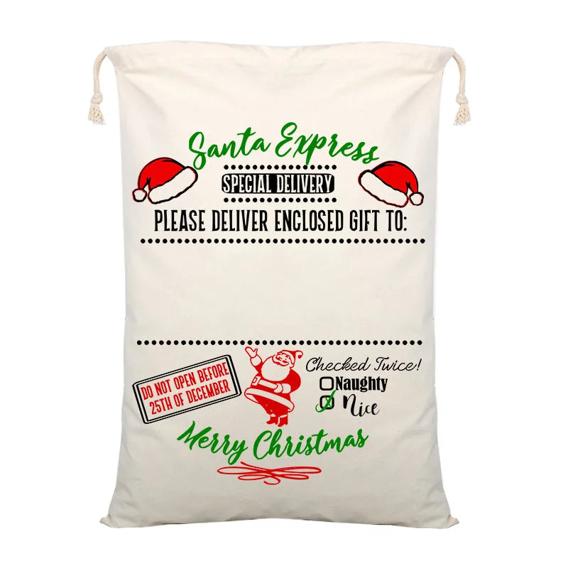 50x70cm Canvas Hessian Christmas Santa Sack Xmas Stocking