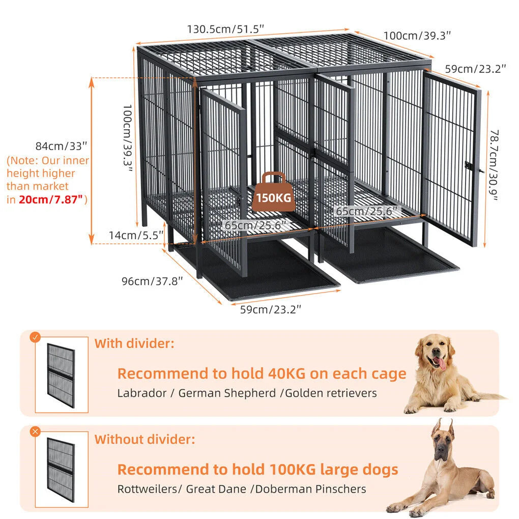 52 XXXL Heavy Duty Dog Cage Large Breed Kennel on Wheels