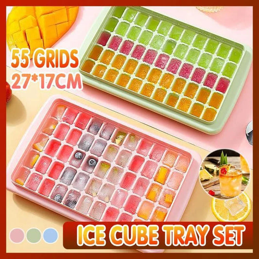 55 Grids Ice Cube Tray Mould With Lid And Storage Box Scoop