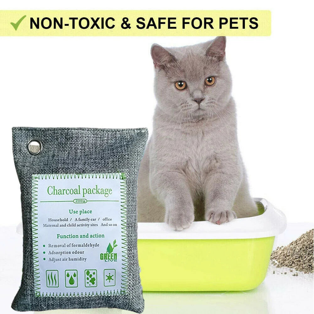 Charcoal bamboo air purifying bags with tabletop context and item shape