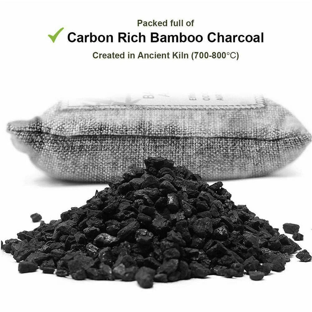 Charcoal bamboo air purifying bags with key surfaces and edge shape