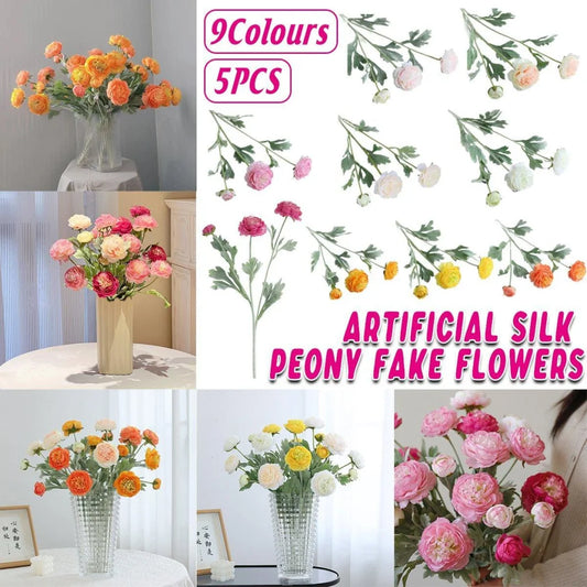 5pcs Artificial Peony Silk Flowers Bouquet Decor Faux