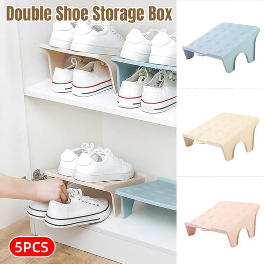 5pcs Double Layer Shoe Rack Simple Storage Organizer Space