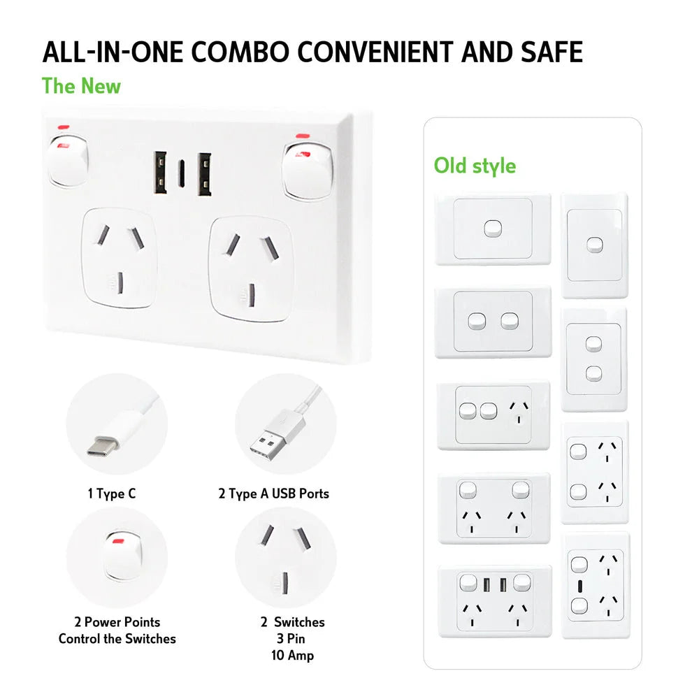 Double power point with shape details and included parts