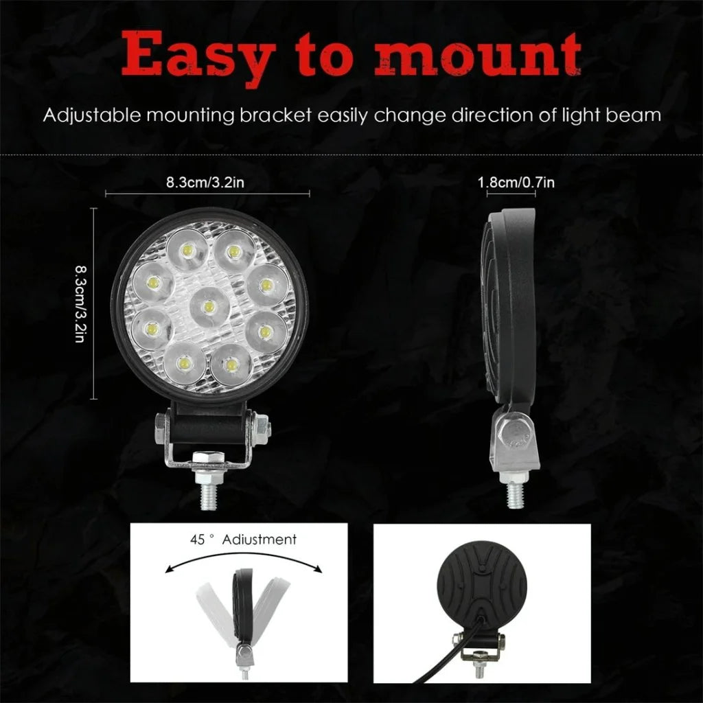 6.3W 10 - 30V Dc 6000K 3 Inch 9 Leds Circle Offroad Truck