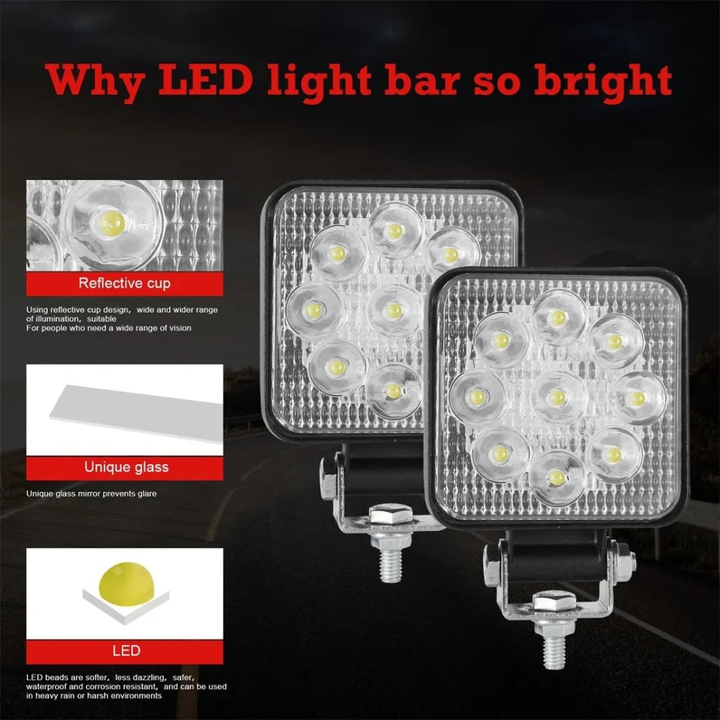 6.3W 10 - 30V Dc 6000K 3 Inch 9 Leds Square Offroad Truck