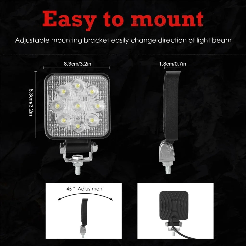 6.3W 10 - 30V Dc 6000K 3 Inch 9 Leds Square Offroad Truck