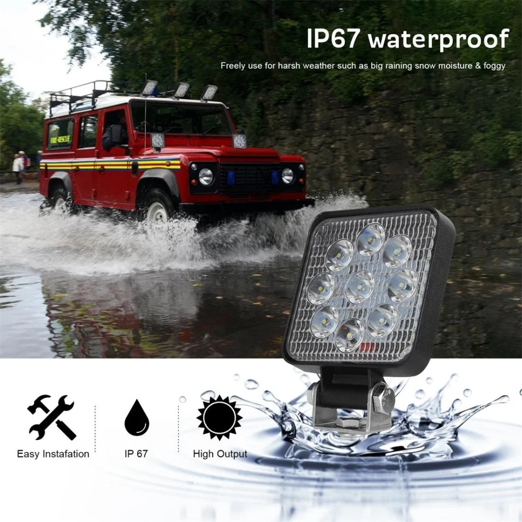 6.3W 10 - 30V Dc 6000K 3 Inch 9 Leds Square Offroad Truck