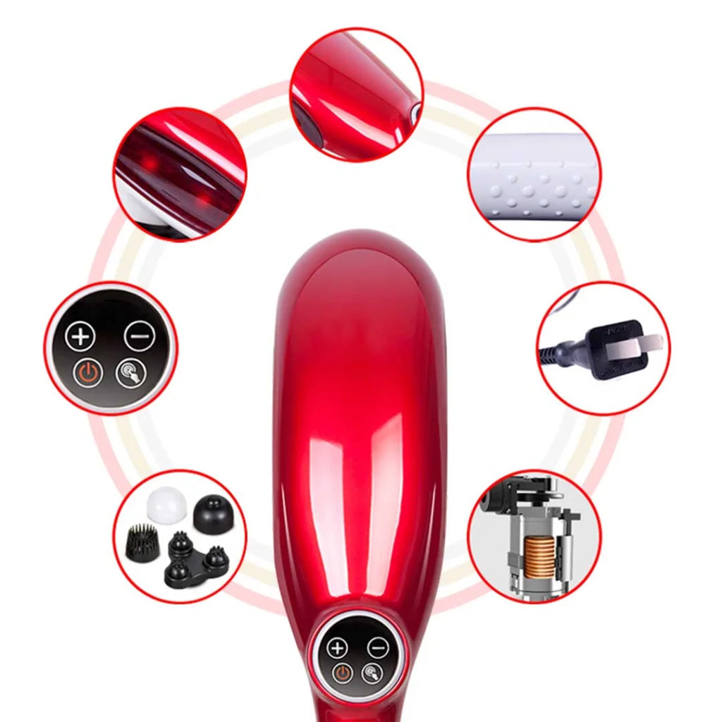 6 Heads Portable Handheld Massager Soothing Blood Flow Shoulder Red - Premium
