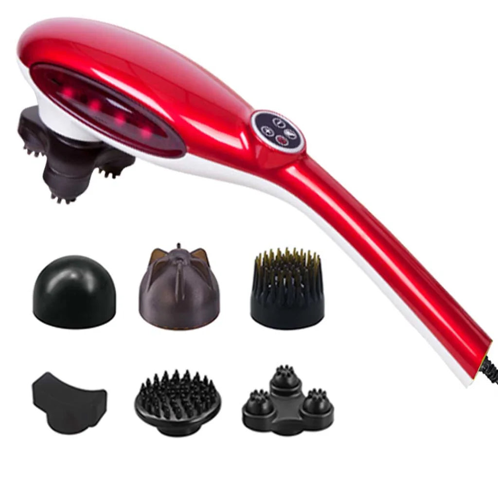 6 Heads Portable Handheld Massager Soothing Blood Flow Shoulder Red - Premium