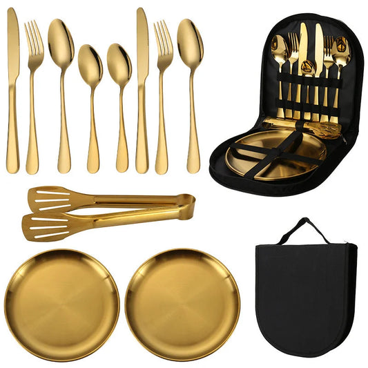 6-Piece Portable Stainless Steel Cutlery Set with Plate