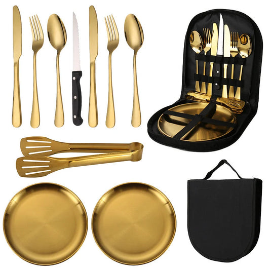 6-Piece Portable Stainless Steel Cutlery Set with Plate
