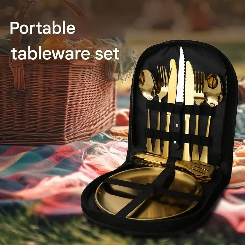 6-Piece Portable Stainless Steel Cutlery Set with Plate