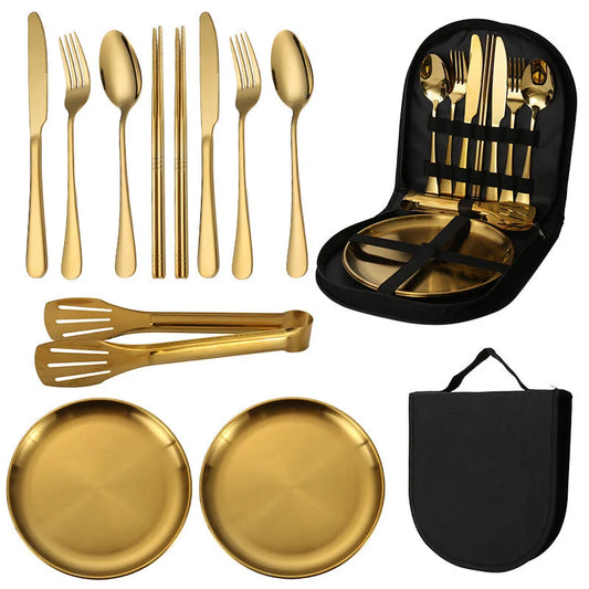 6-Piece Portable Stainless Steel Cutlery Set with Plate