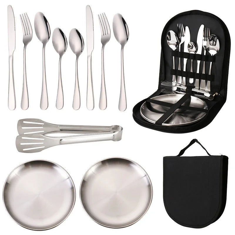 6-Piece Portable Stainless Steel Cutlery Set with Plate