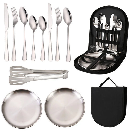 6-Piece Portable Stainless Steel Cutlery Set with Plate