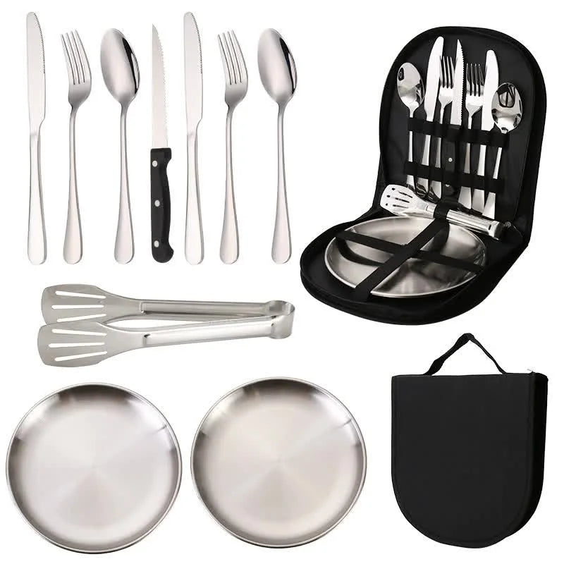 6-Piece Portable Stainless Steel Cutlery Set with Plate
