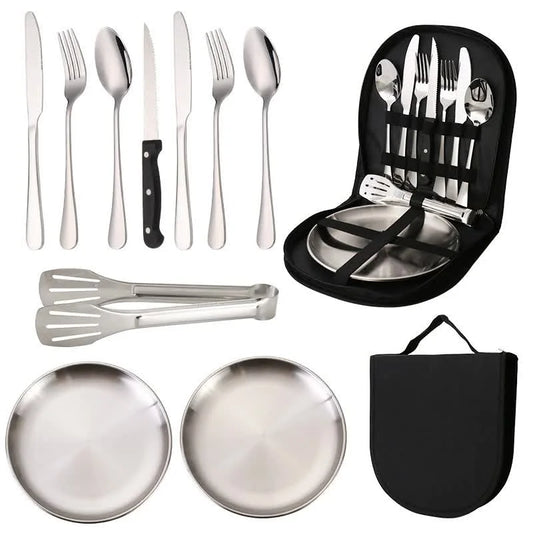 6-Piece Portable Stainless Steel Cutlery Set with Plate