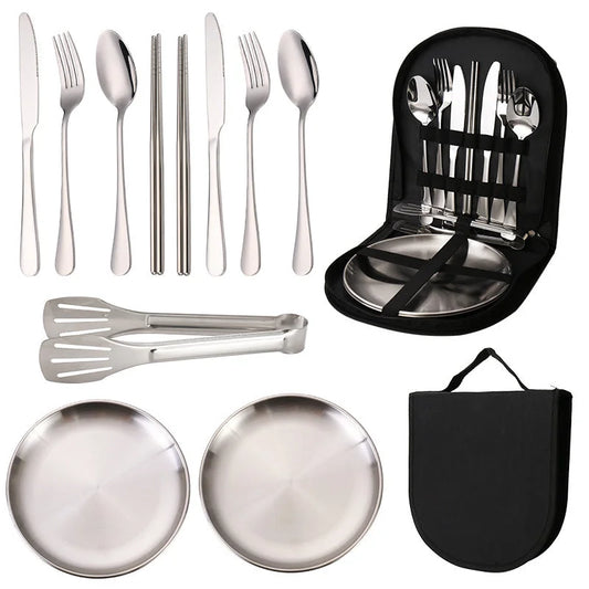 6-Piece Portable Stainless Steel Cutlery Set with Plate