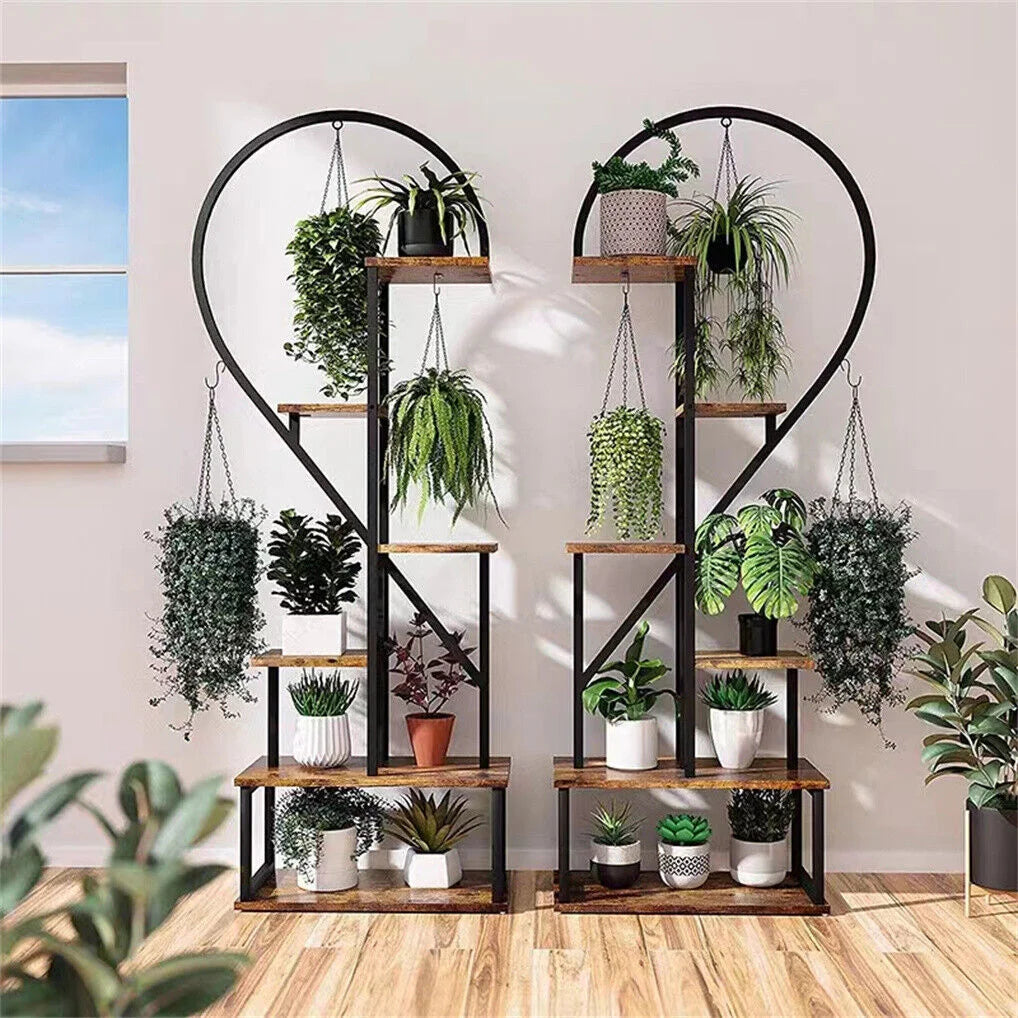 6 Tier Corner Plant Stand Metal & MDF Ladder Shelf Rack