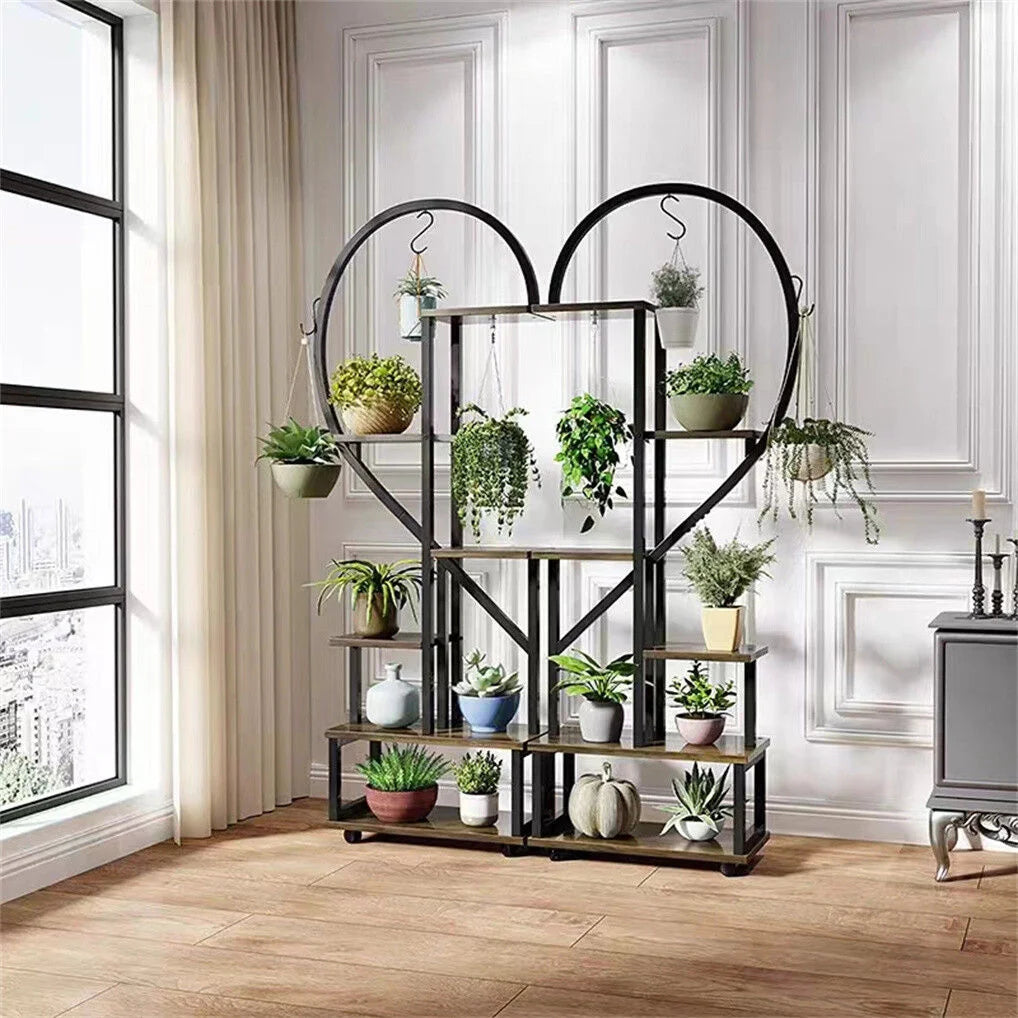 6 Tier Corner Plant Stand Metal & MDF Ladder Shelf Rack