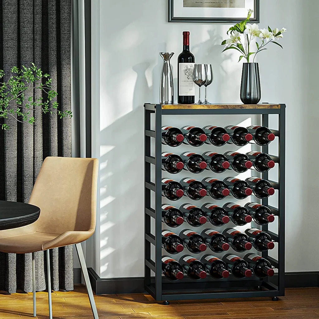 Wood metal storage rack with open shelves and sturdy frame
