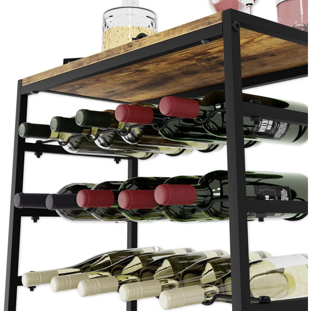 Wood metal tier storage rack with open shelves and sturdy frame