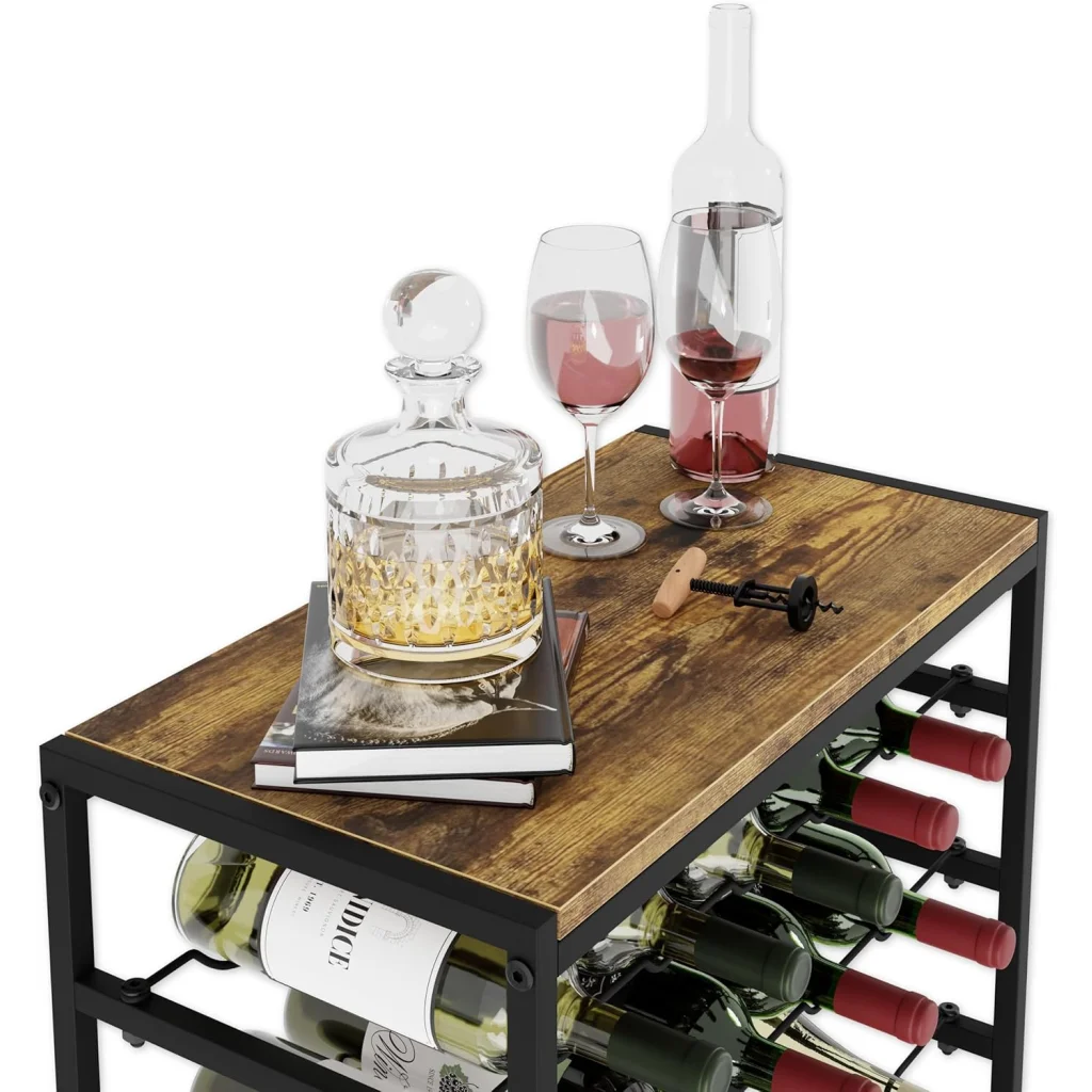 Wood metal tier storage rack with side profile shown