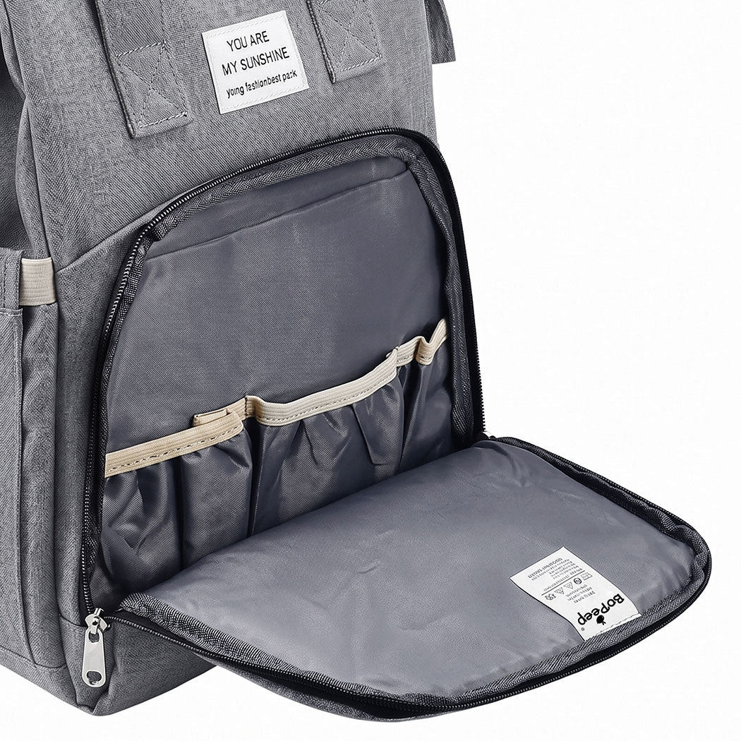 Bo Peep Nappy Changing Backpacks with Fold Out Mat Insulated Pockets Travel Grey