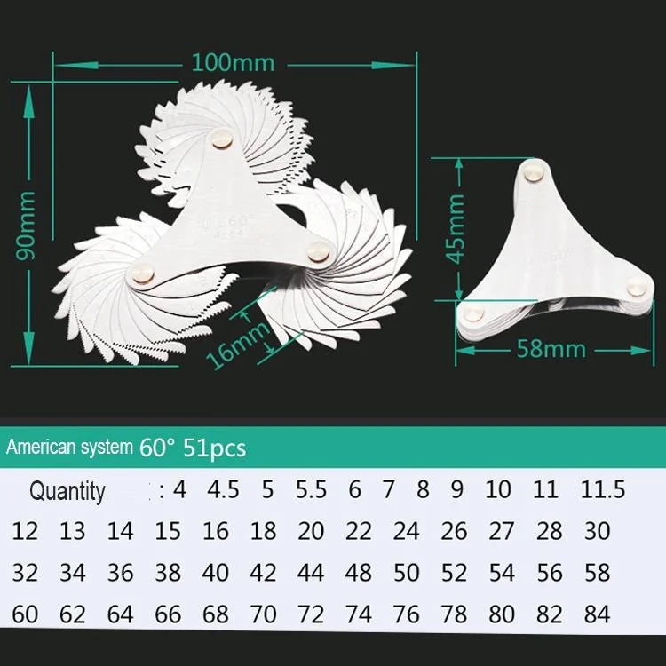 60 Degree Stainless Steel Thread Gauge - 51 Pieces - Tools