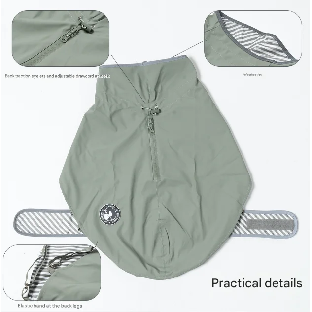 60# Green Waterproof Reflective Dog Raincoat for Small