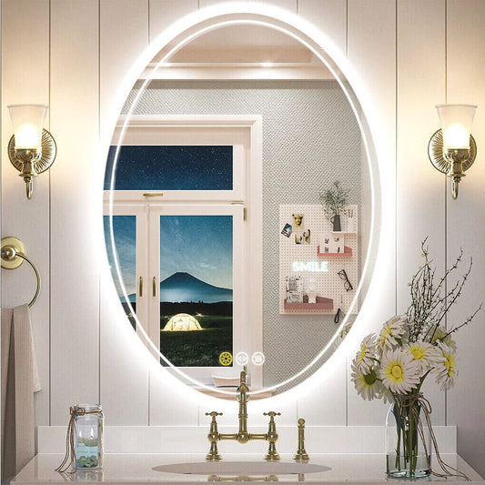600x800mm LED Bathroom Mirror Oval Anti-Fog Dimmable - Home