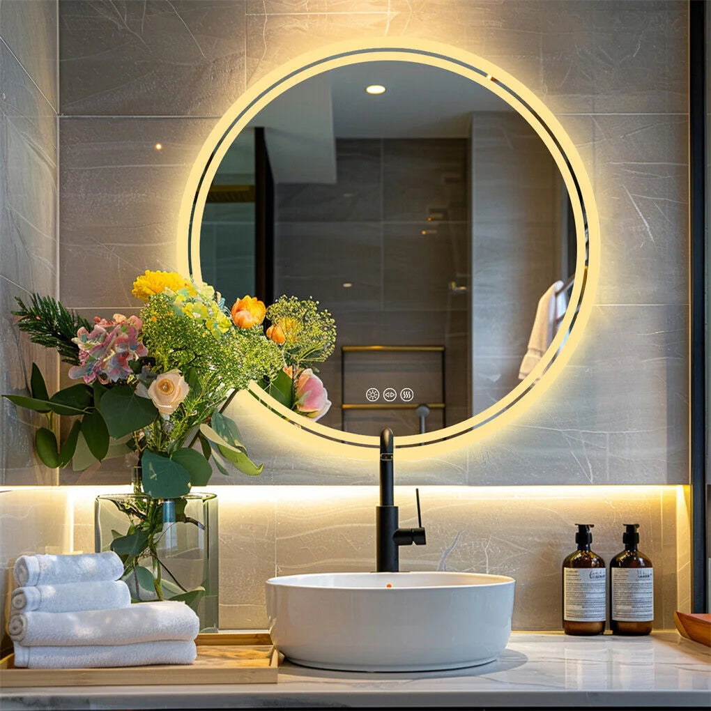 60cm LED Bathroom Mirror Anti-fog Circle Backlit HD - Home