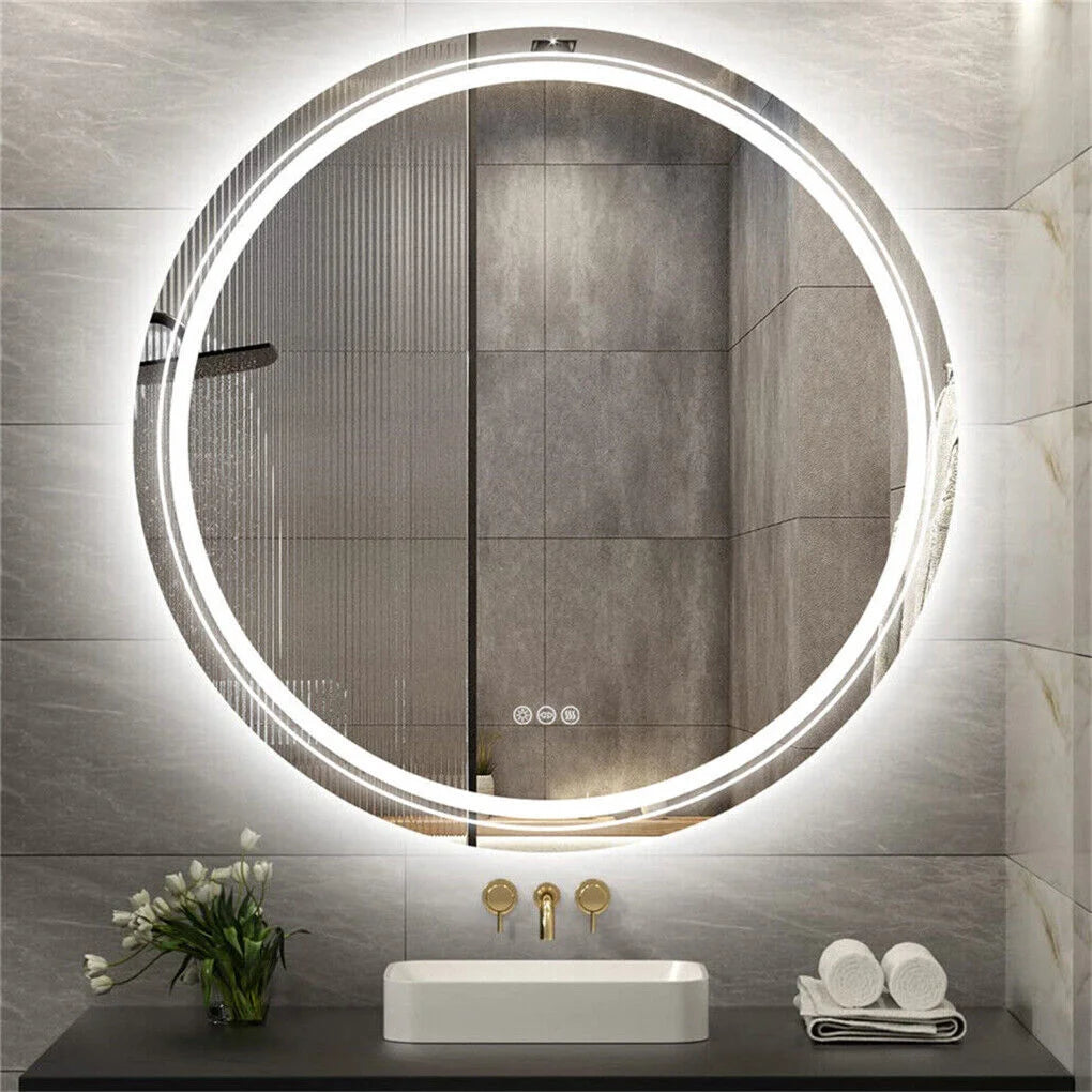 60cm LED Bathroom Mirror Anti-fog Circle Backlit HD - Home