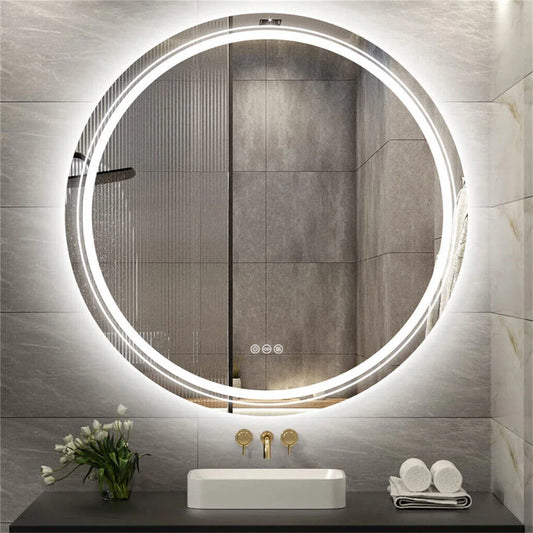 60cm LED Bathroom Mirror Anti-fog Circle Backlit HD - Home