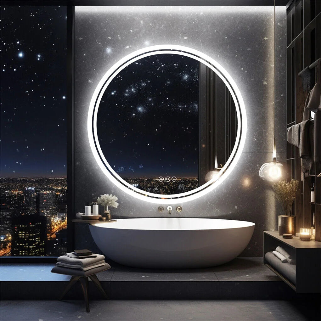 60cm LED Bathroom Mirror Anti-fog Circle Backlit HD - Home