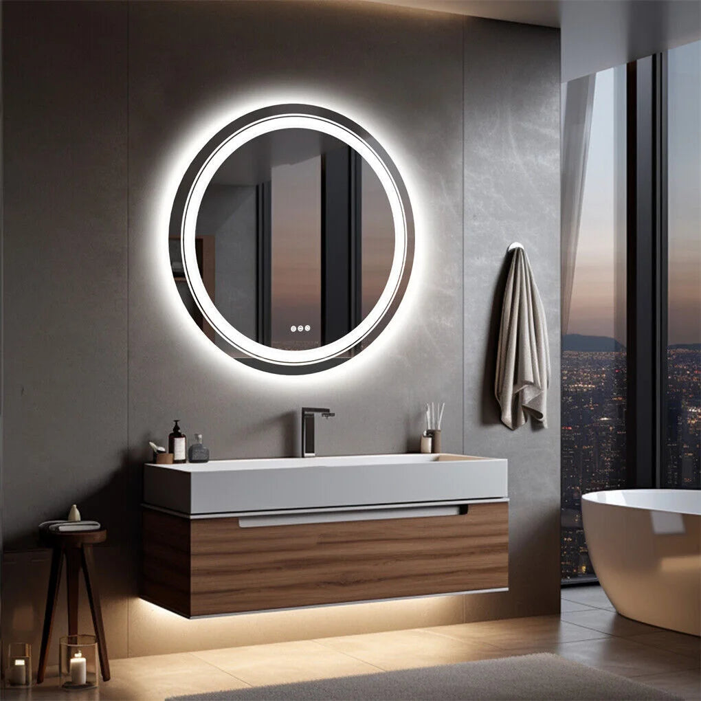 60cm LED Bathroom Mirror Anti-fog Circle Backlit HD - Home